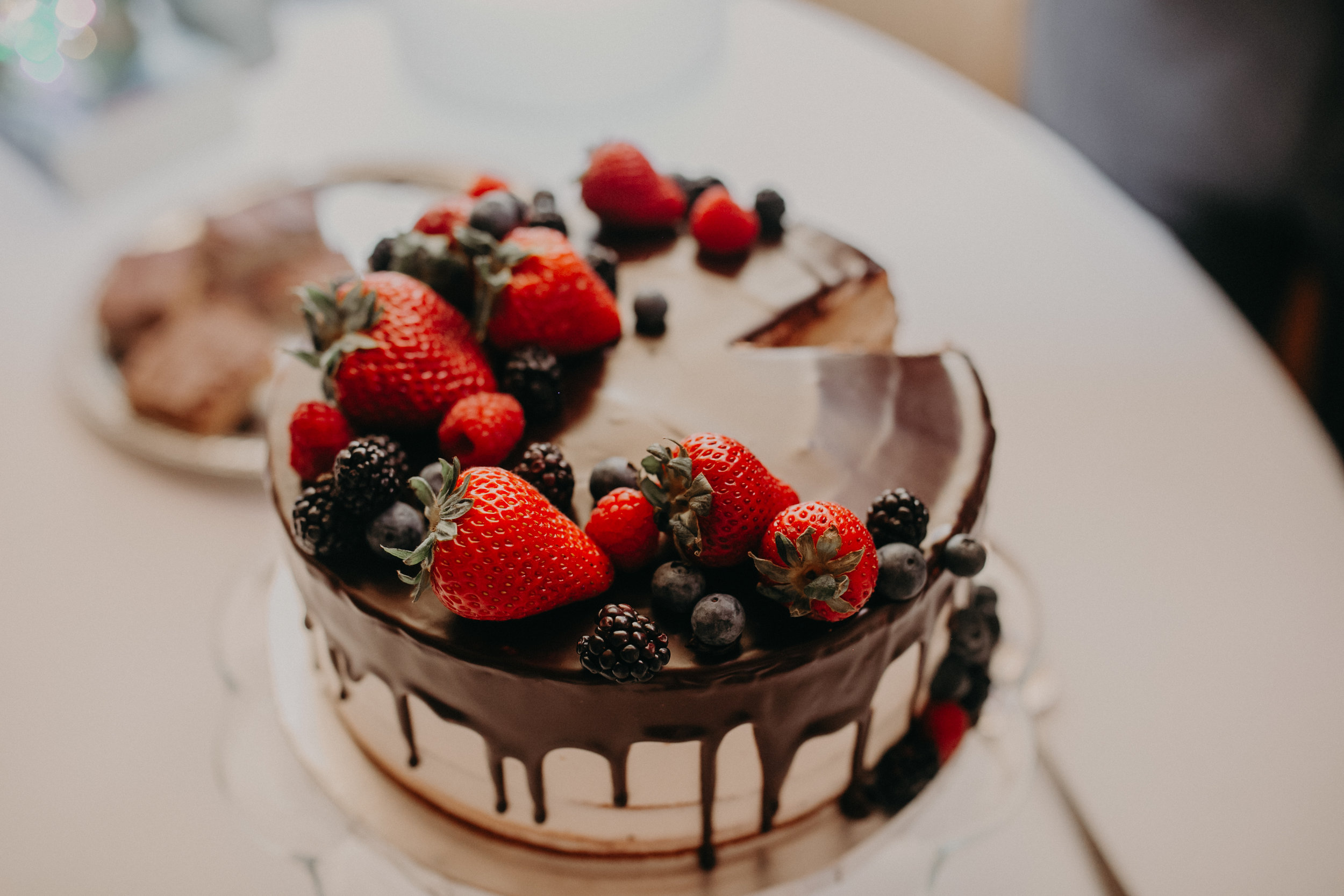 beautiful wedding cake with strawberries and blueberries in Ellsworth WI
