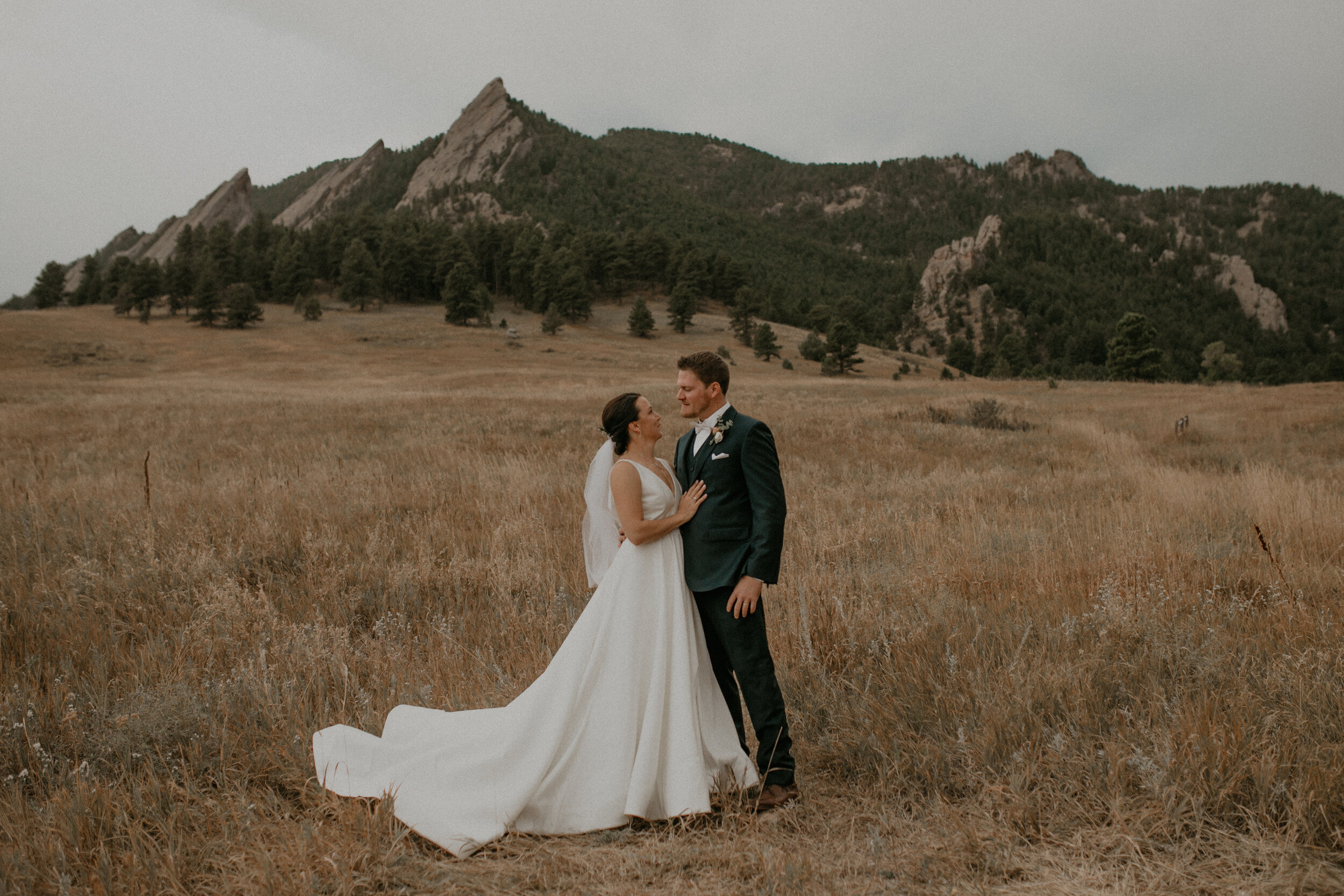  Chautauqua Park wedding photographer Andrea Wagner photographs bride and groom at sunset 