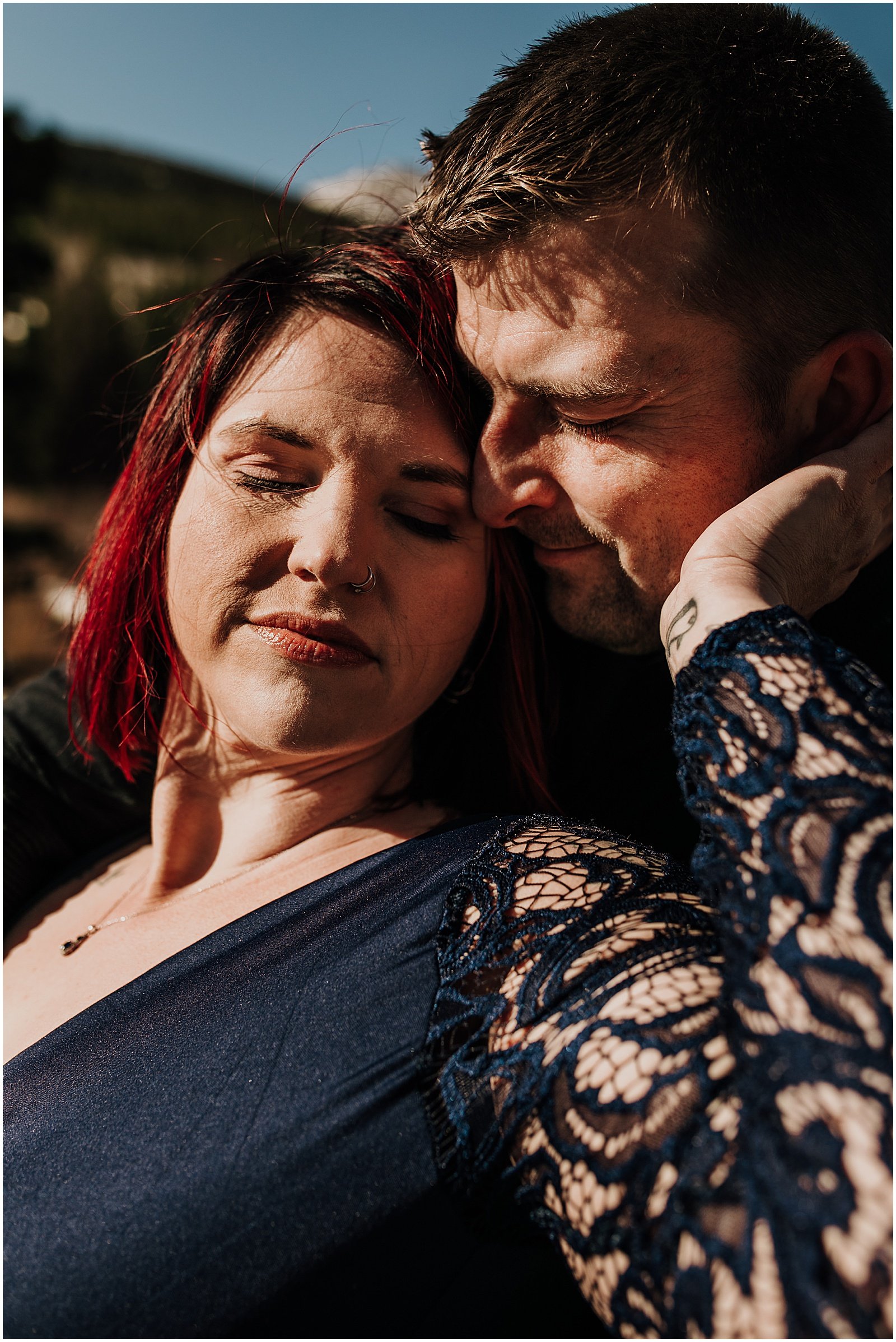 Mountain engagement photos at Dream Lake in Rocky Mountain national park Colorado 