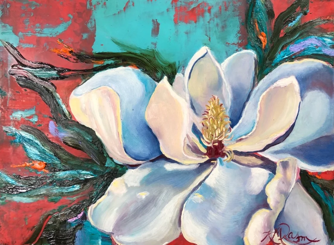Magnolia in Crimson and Turquoise