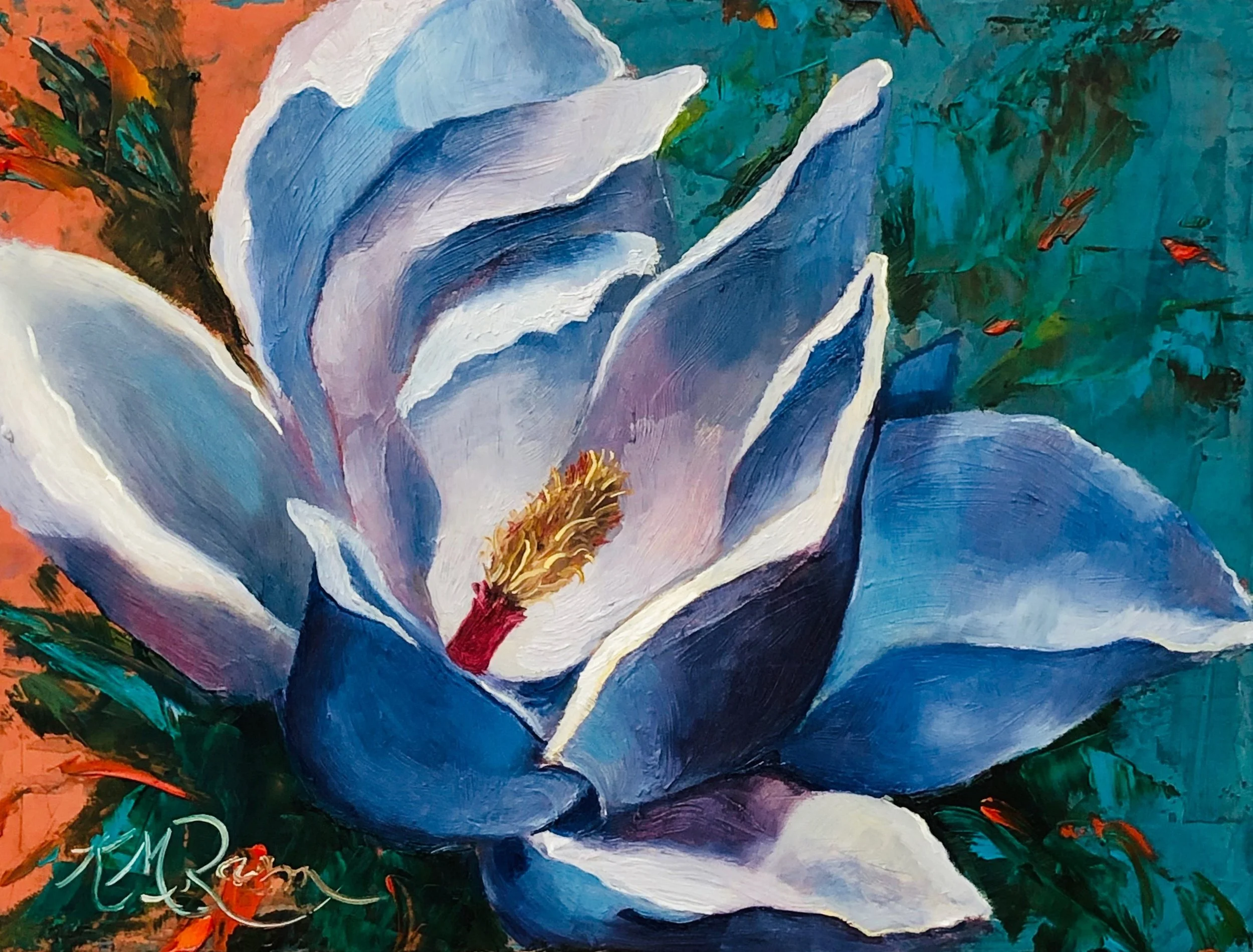 Magnolia in Orange and Blue