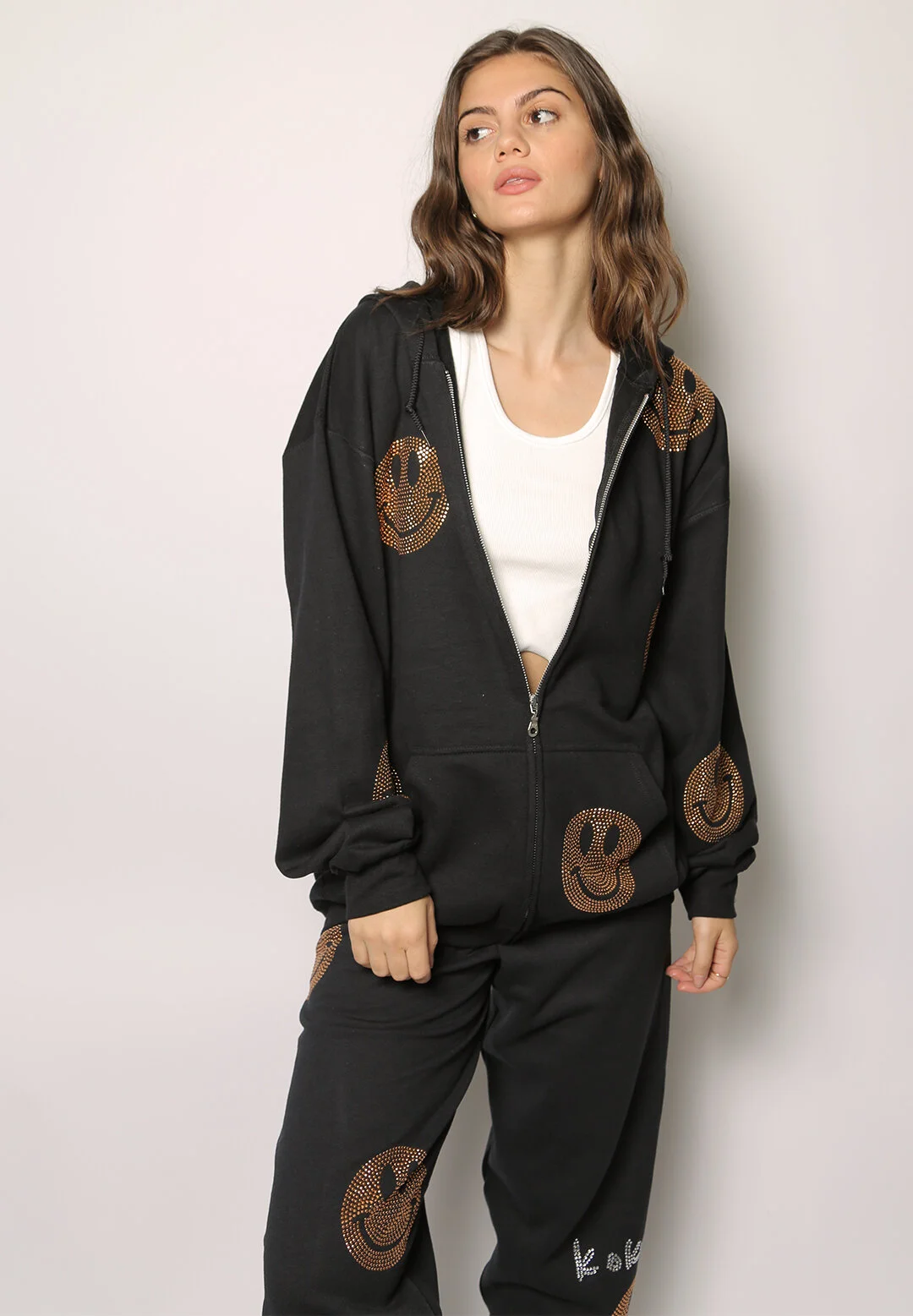 zip sweatshirt hoodie with studded smileys — reworked vintage clothing and  much more!