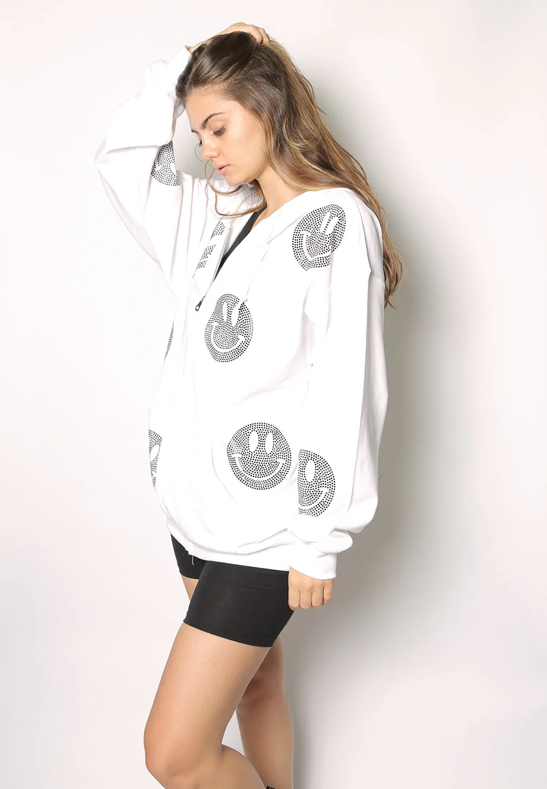 zip sweatshirt hoodie with studded smileys — iamkoko.la