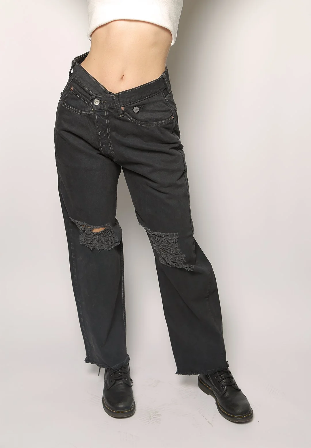 black cross over reworked levis jeans 