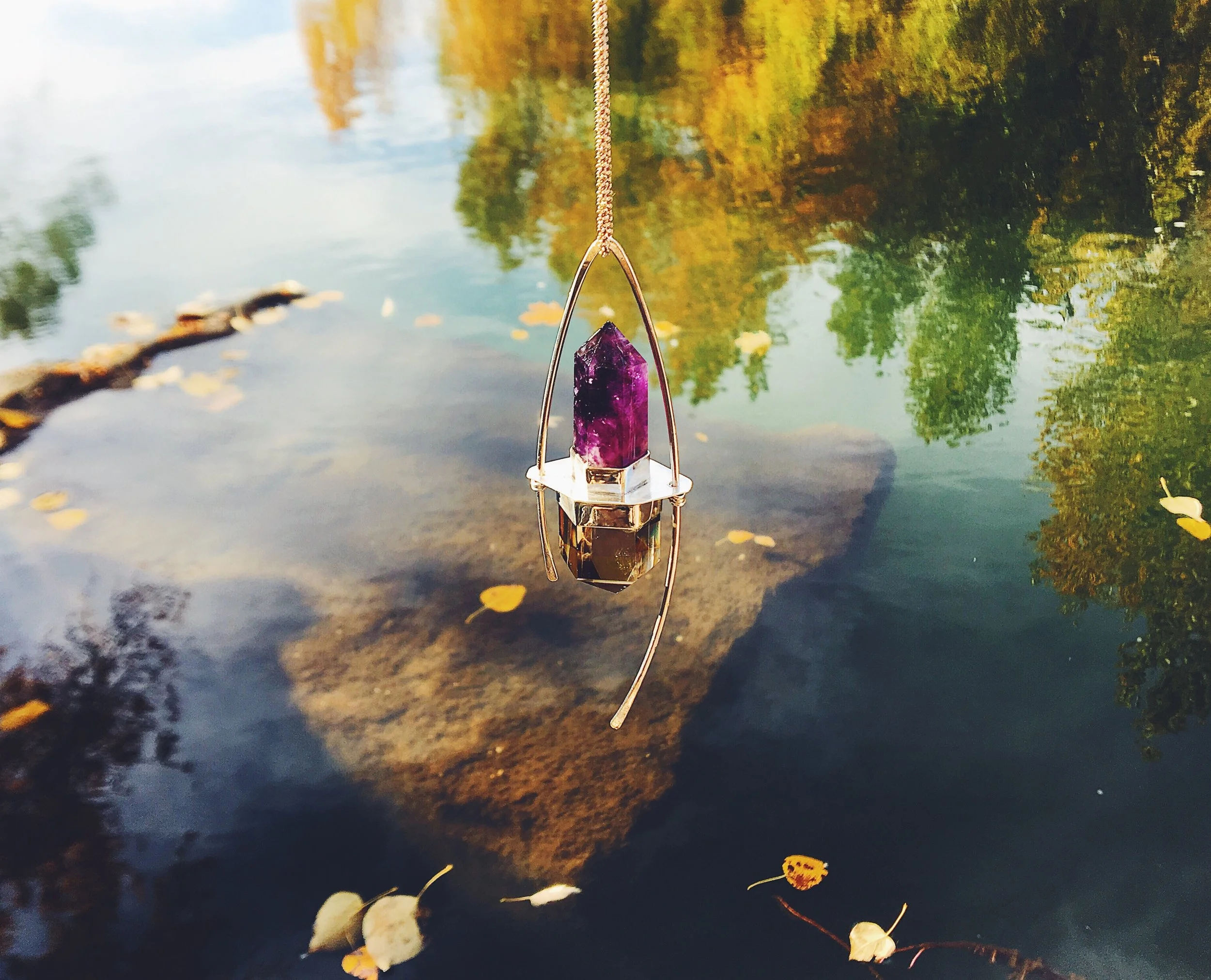 Amethyst/Smoky Quartz Pendulum Pendant