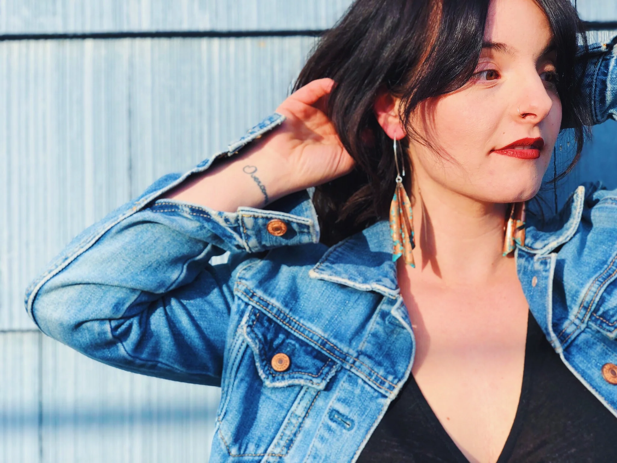 Luna Moth Spinning Tail Earrings in Blue