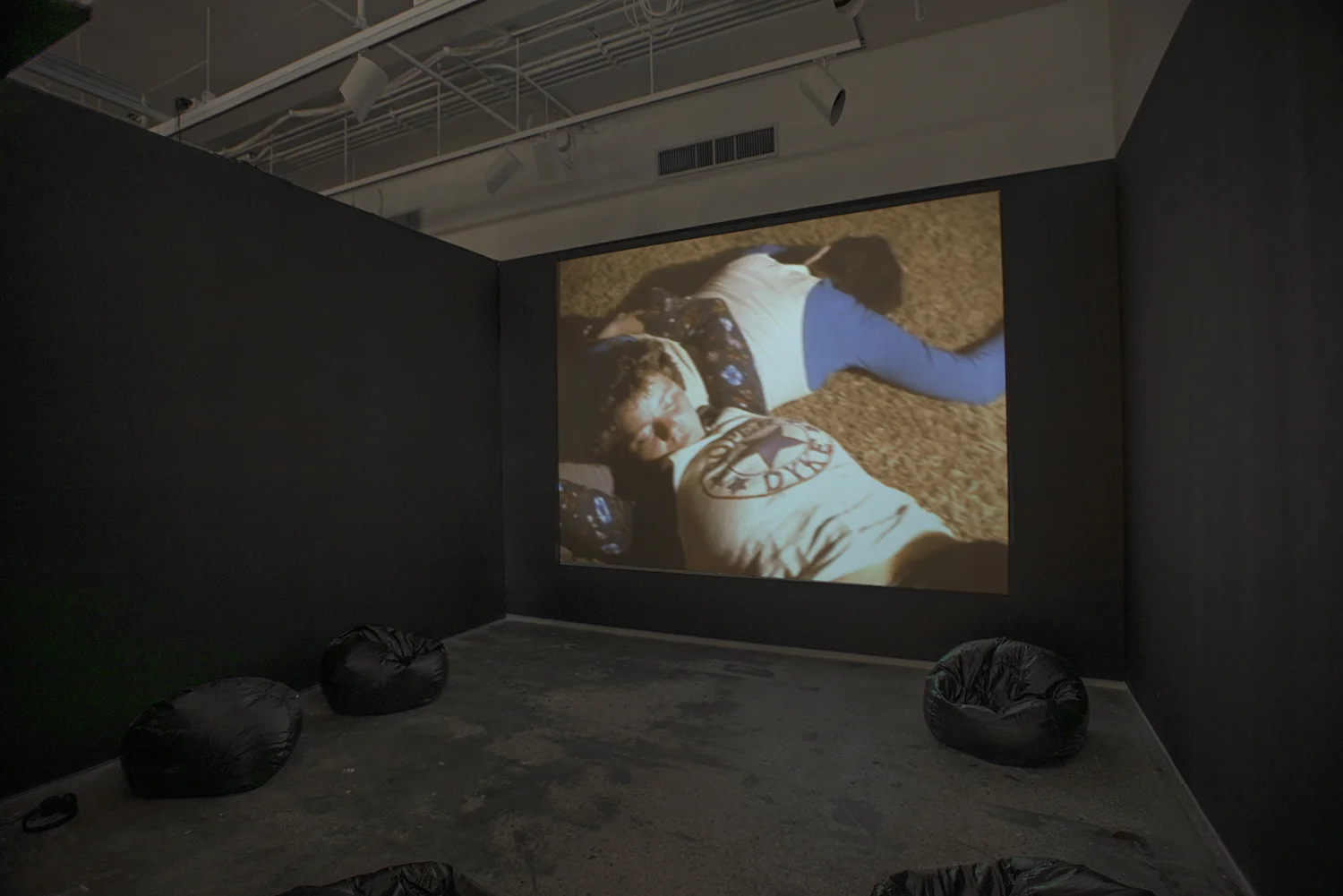 Installation view: Elective Affinities: A Library , Hunter College Art Galleries, 2017. Barbara Hammer, Superdyke , 1975. Courtesy of Electronic Arts Intermix (EAI), NYC and the artist. Photo by Bill Orcutt.