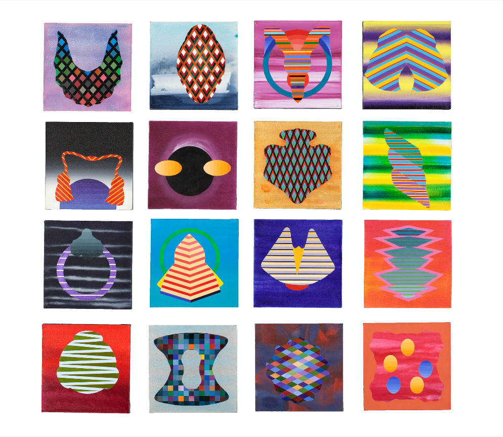 Stephen Mueller Untitled works, 2004–07 Acrylic on canvas 16 panels, 12 × 12 inches each Courtesy of Neuberger Museum of Art Purchase College, State University of New York Gift of Pat Steir