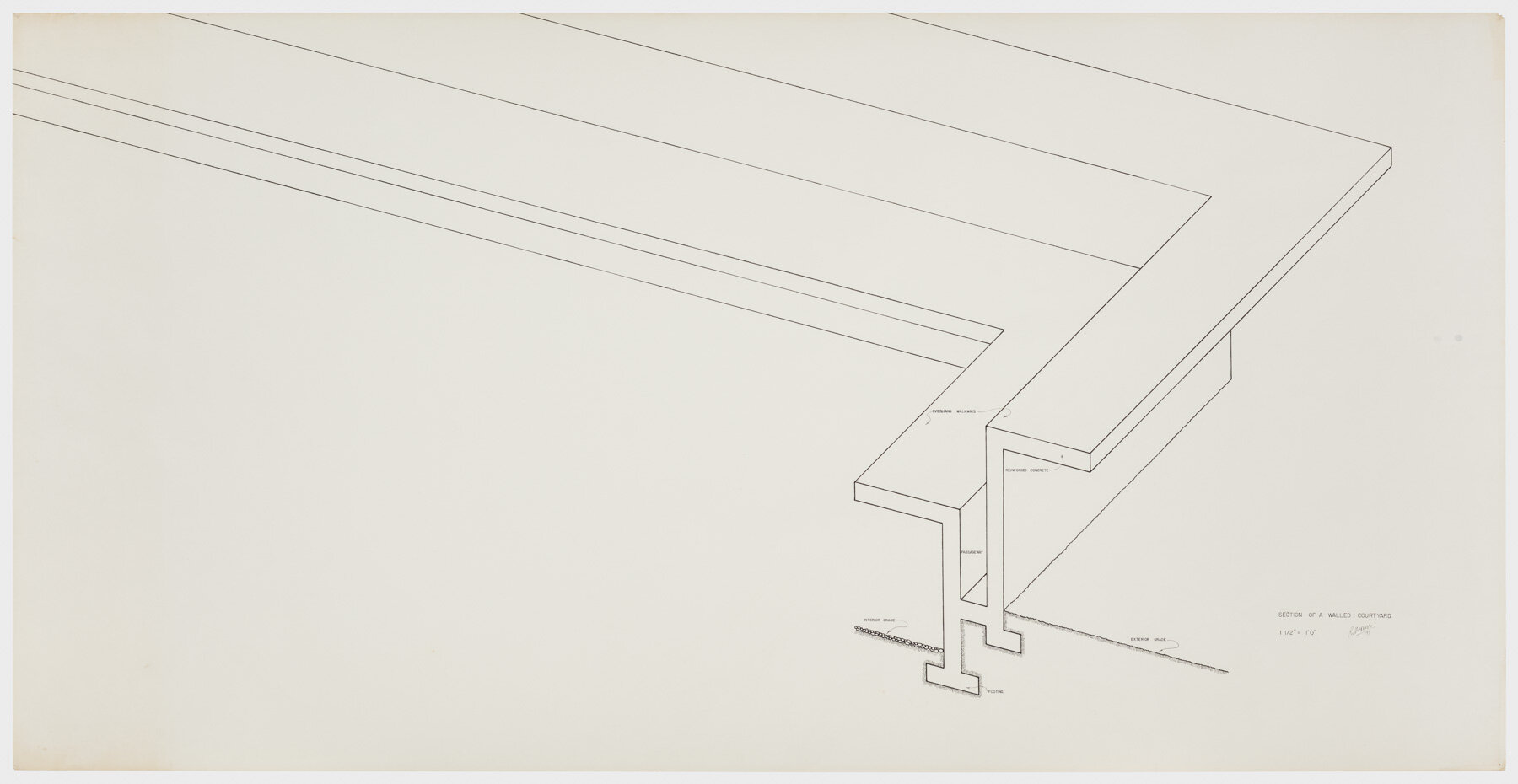  Robert Morris. Section of a Walled Courtyard, 1971. Ink on paper,42 x 84 in. (107 x 213 cm). Courtesy of Hunter College, The City University of New York. © 2019 The Estate of Robert Morris / Artists Rights Society (ARS), New York. Photo: Stan Narten