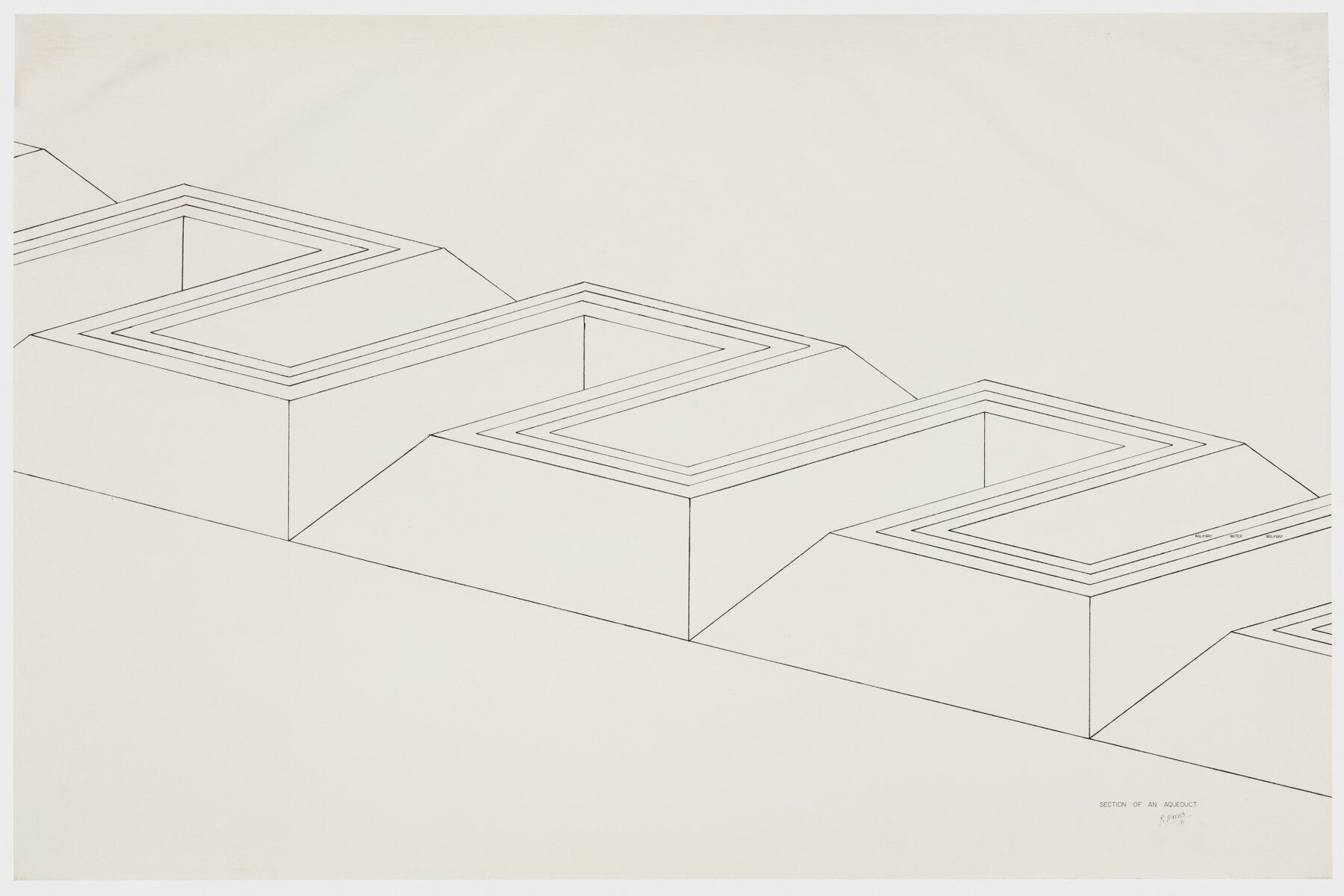  Robert Morris. Section of an Aqueduct, 1971. Ink on paper, 42 x 64 in. (107 x 163 cm). Estate of Robert Morris, courtesy Castelli Gallery, New York. © 2019 The Estate of Robert Morris / Artists Rights Society (ARS), New York. Photo: Stan Narten 