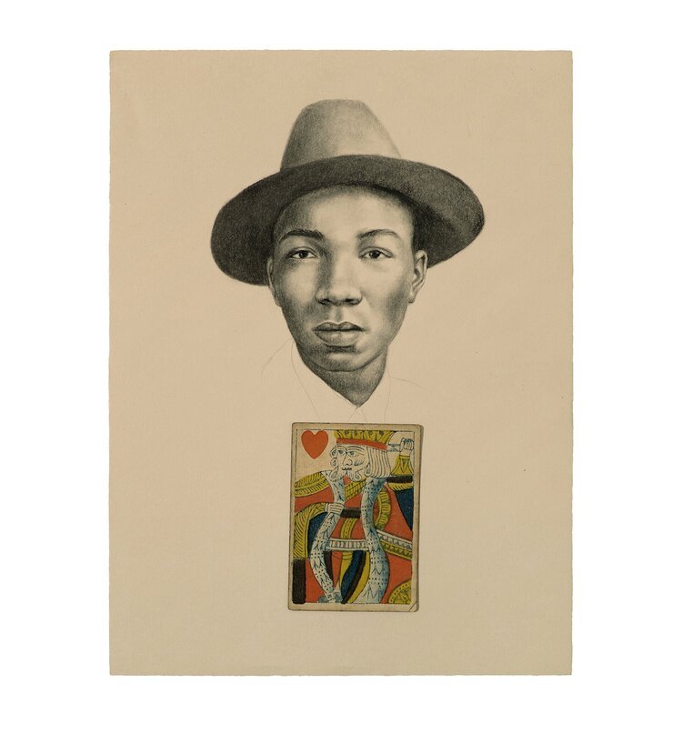  Whitfield Lovell.  The Card Pieces , 2020. Charcoal pencil on paper with attached playing card, 12 x 9 inches each. Courtesy of the artist and DC Moore Gallery, New York. 