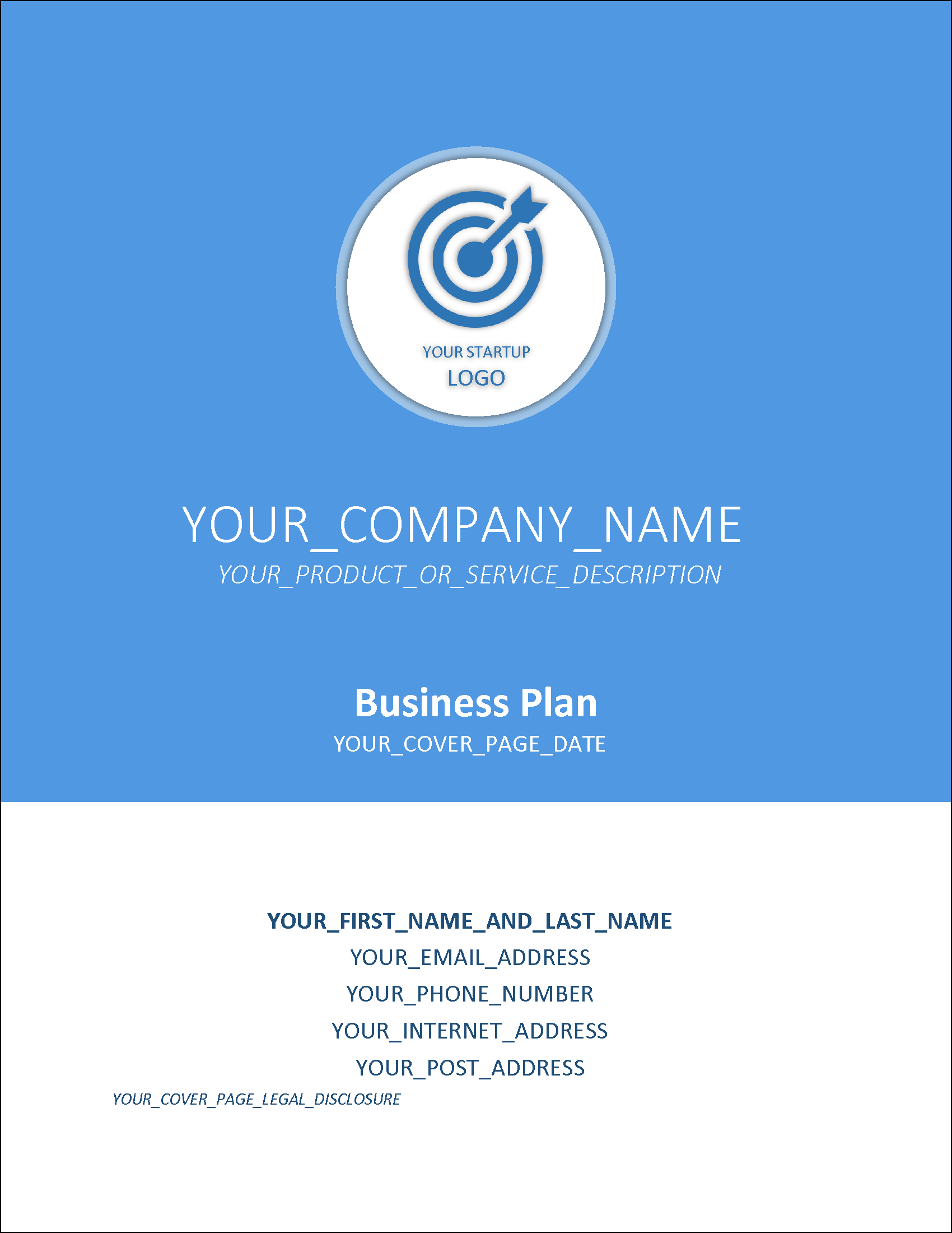 front page of a business plan