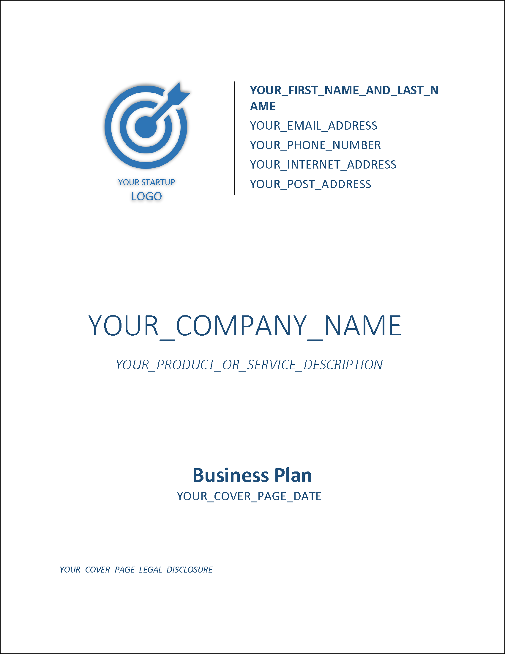 title page of a business plan sample