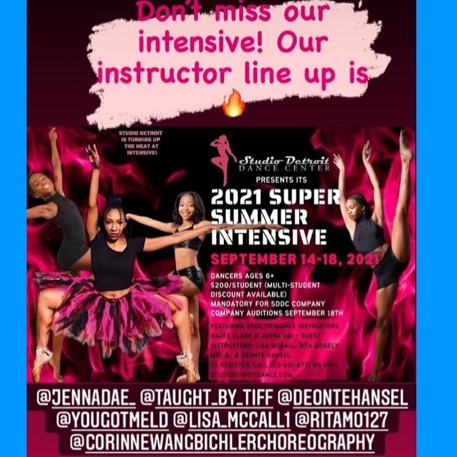 Don&rsquo;t miss our Dance Intensive September 14-18th followed by Studio Company Auditions! Registration is easy just go to StudioDetroitDance.com register,pay online, and then we will email you the full schedule for your student! #studiodetroitdanc