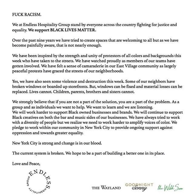 We&rsquo;ve been dark on social media for much of this week, but we wanted to say something as a diverse team and as New Yorkers before the week is up. ⬆️