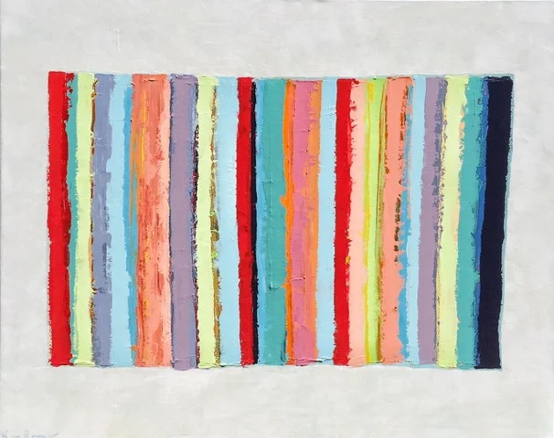 Sophisticated Beach Towel by Kim Romero is a sterling example of her Beach Towel Series. It is fun, vibrant and loose but, of course, sophisticated too - like a Missoni towel on the sand in the South of France. It measures 40 x 50 inches. $3,500. 
