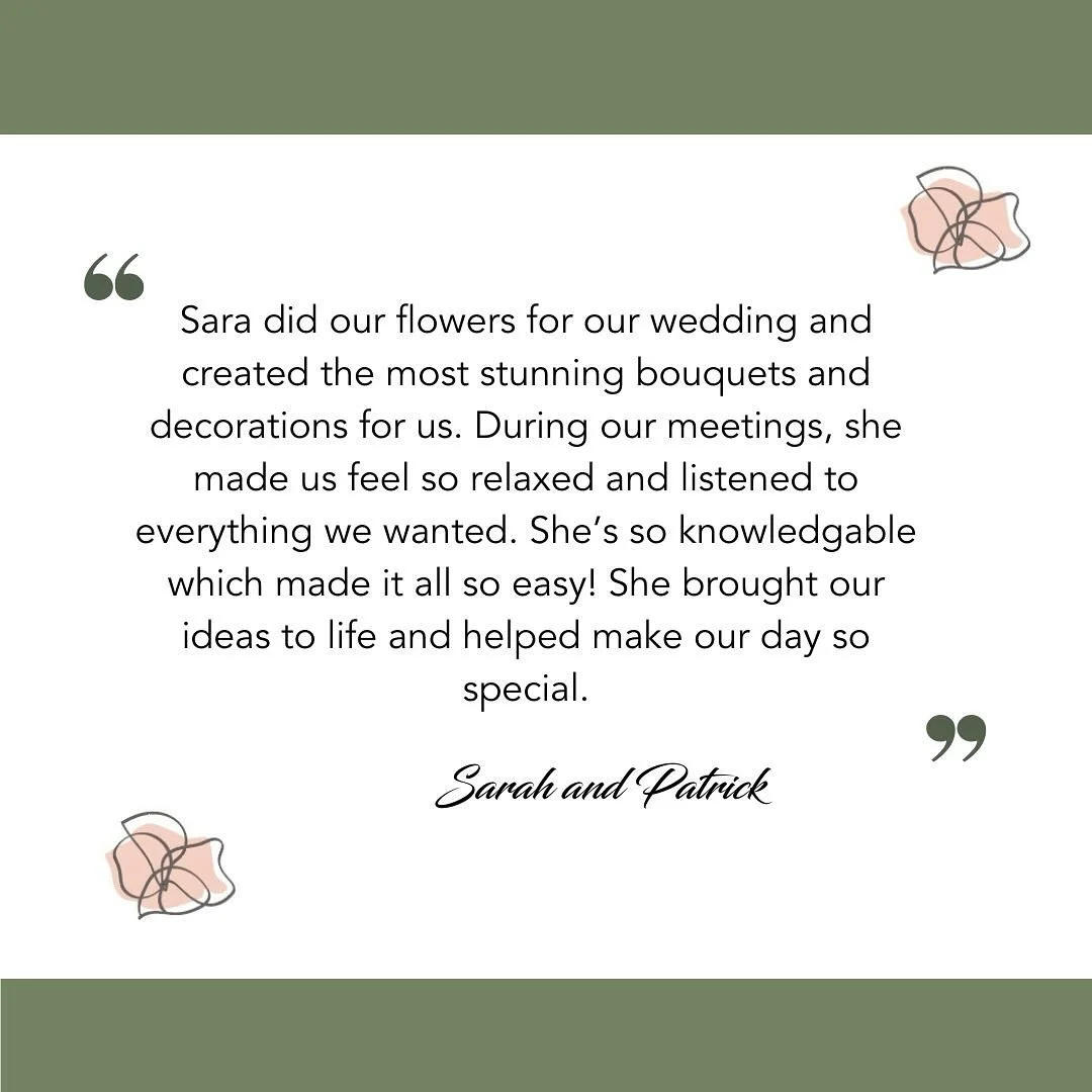 Just love it when our couples leave us an amazing review - the icing on the cake! Had such a wonderful time creating Sarah and Patrick&rsquo;s florals.