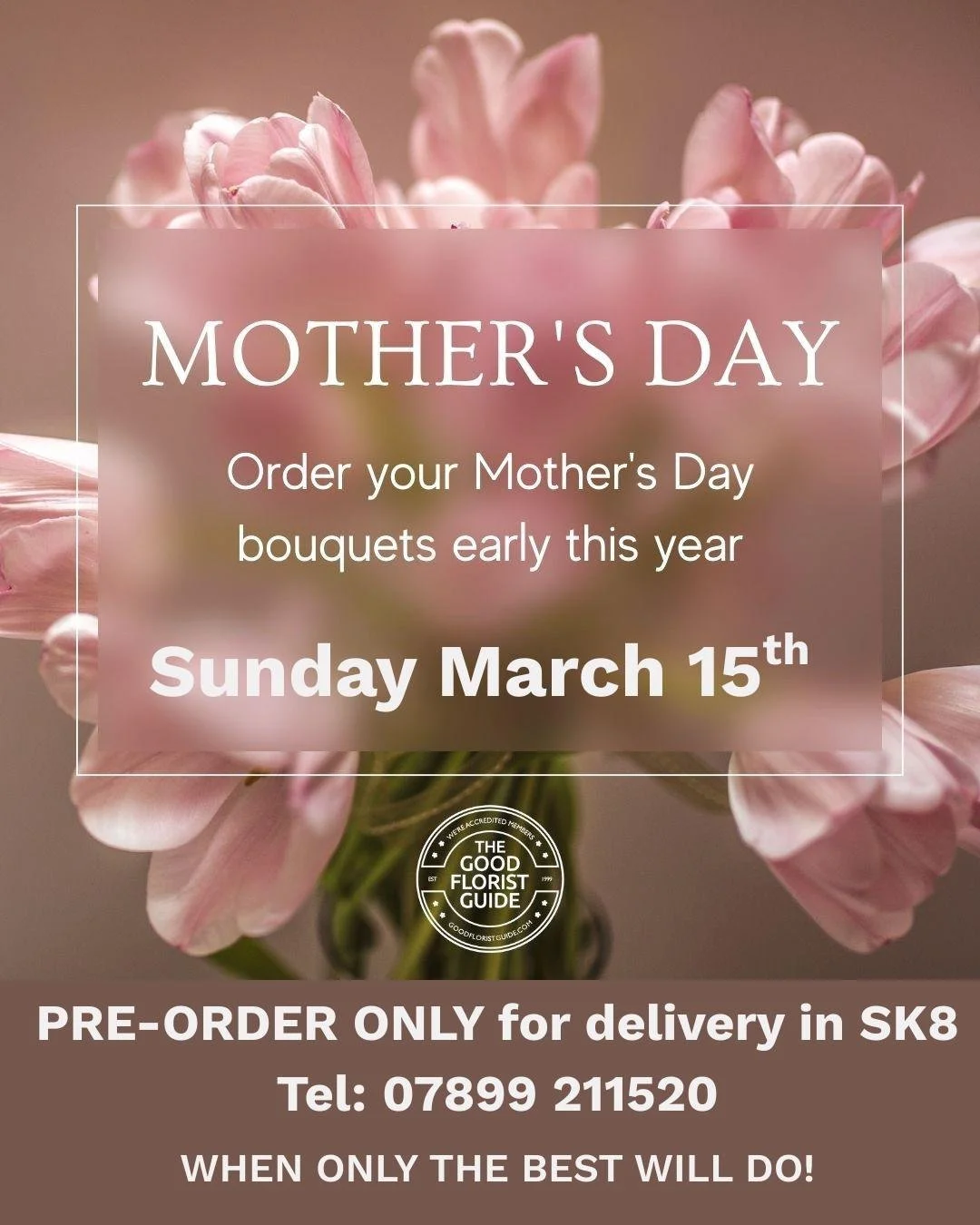 Having moved to Heald Green last year I&rsquo;m re-launching my gift bouquets for Mother&rsquo;s Day only. So if delivery is for an SK8 post code pre order your bouquets now. I will only be making to order to save wastage of flowers - and costs! So r