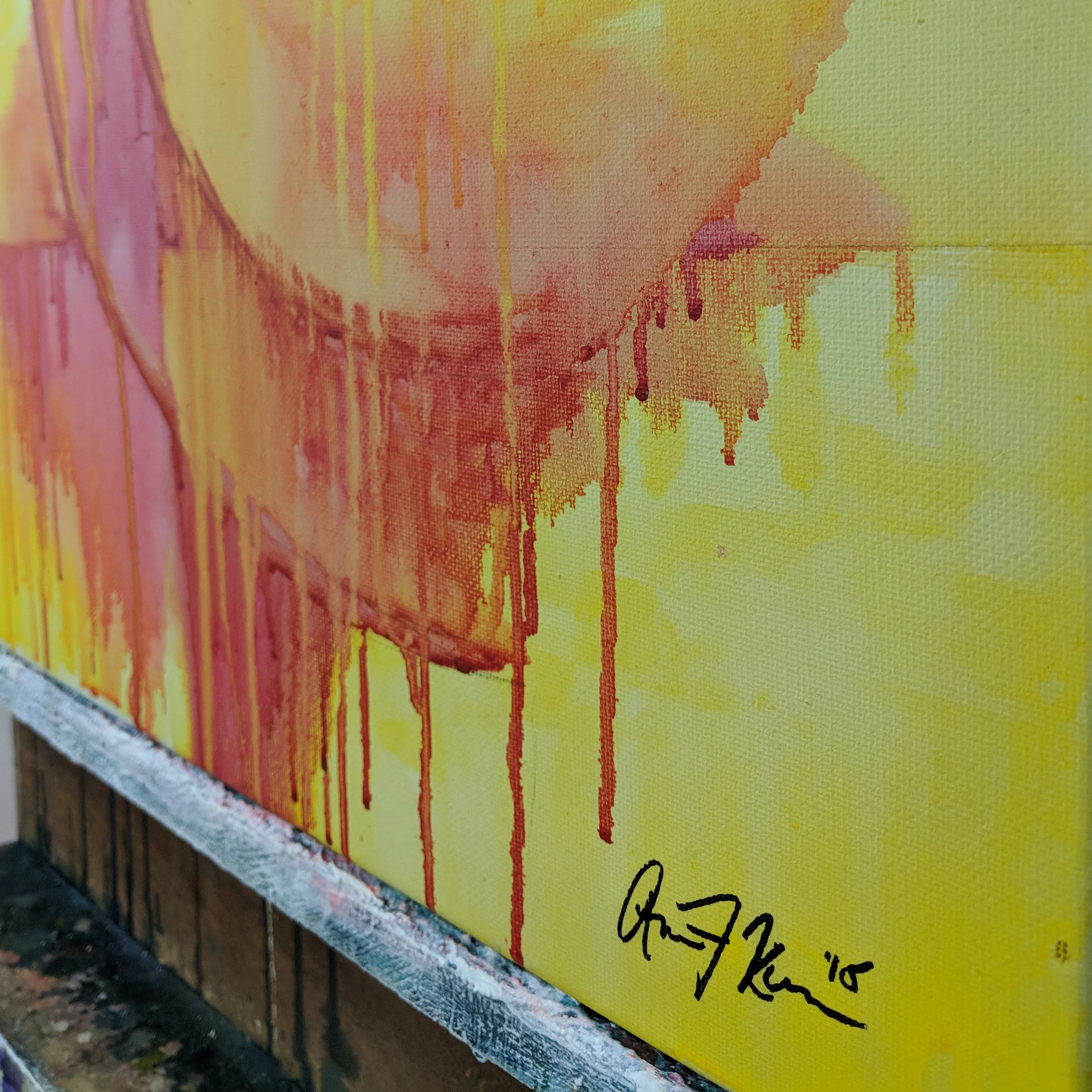 Yellow acrylic painting on canvas detail