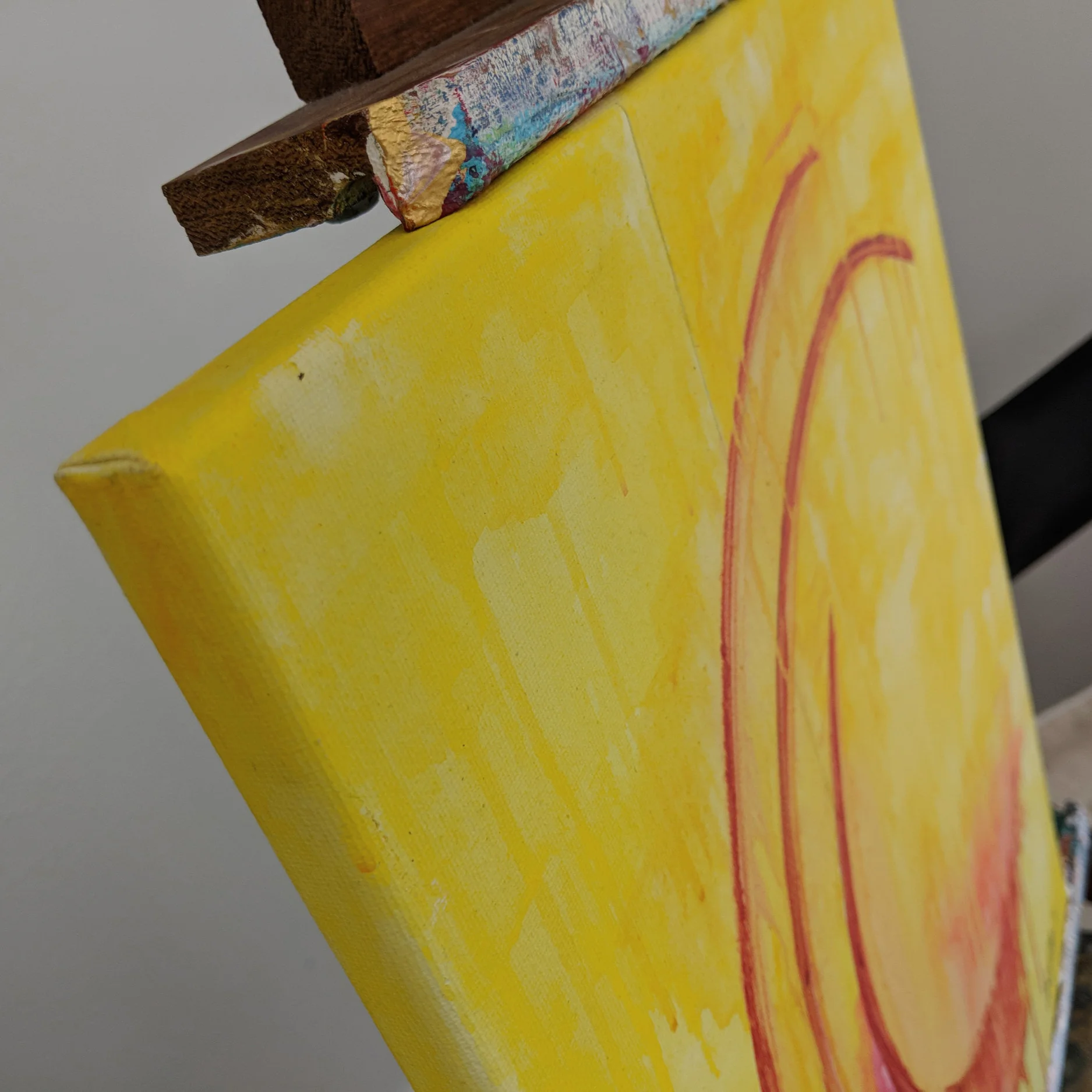 Yellow acrylic painting on canvas detail