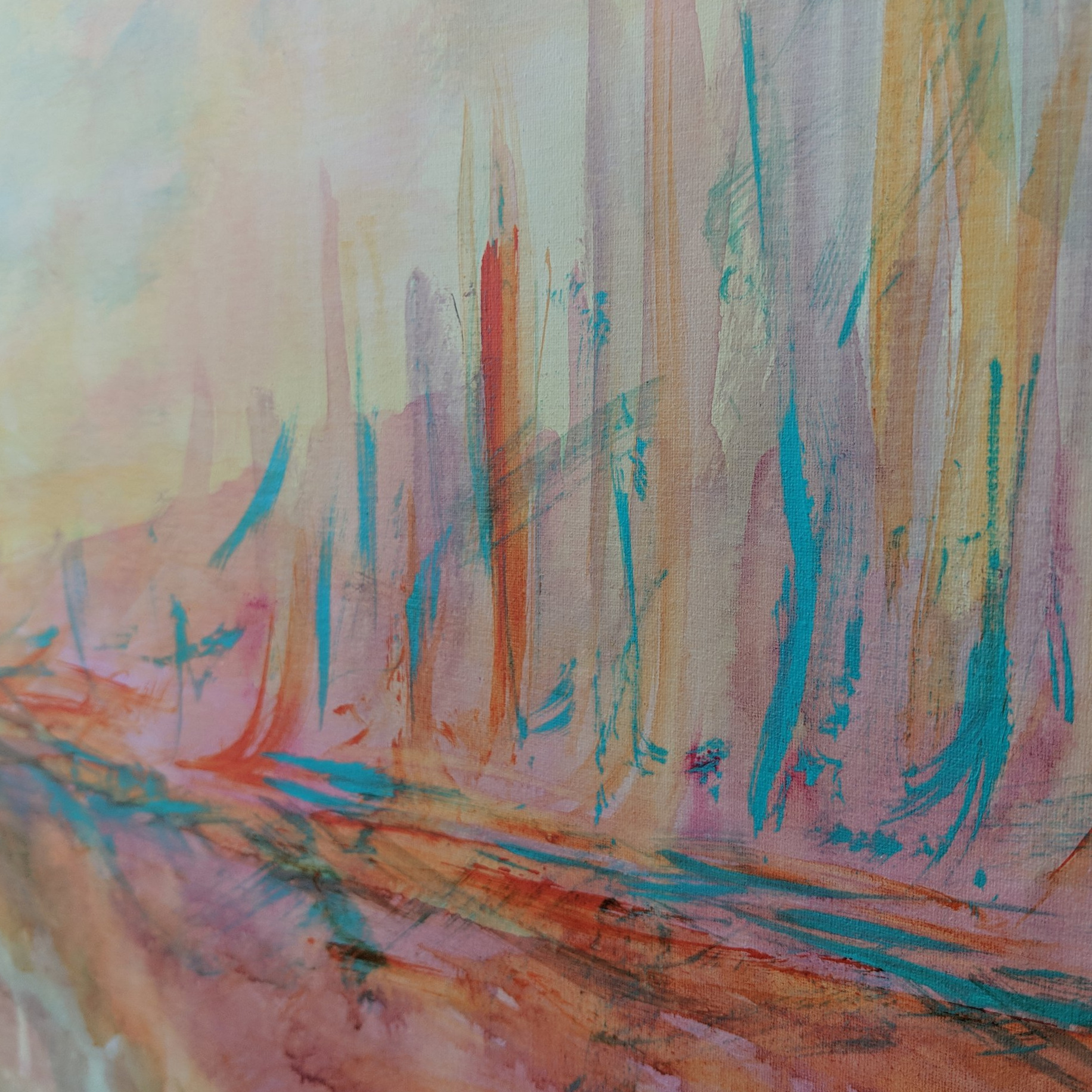 a city not yet known acrylic painting on canvas detail