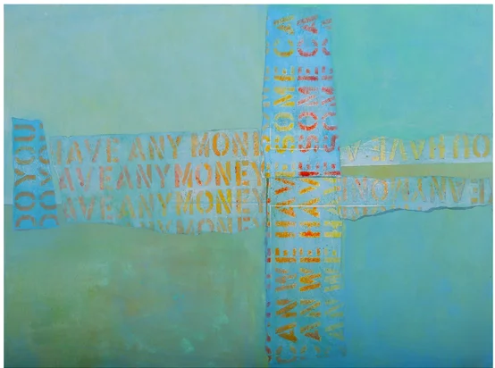 Charlie Miesmer Cold Call 3 , 2010 acrylic and paper on panel 30 x 46 in.