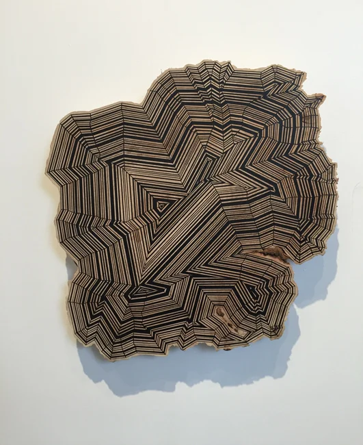 Jason Middlebrook Time compression keeps me coming back for more, 2015 spray paint on curly maple 25 x 25 x 2 in.