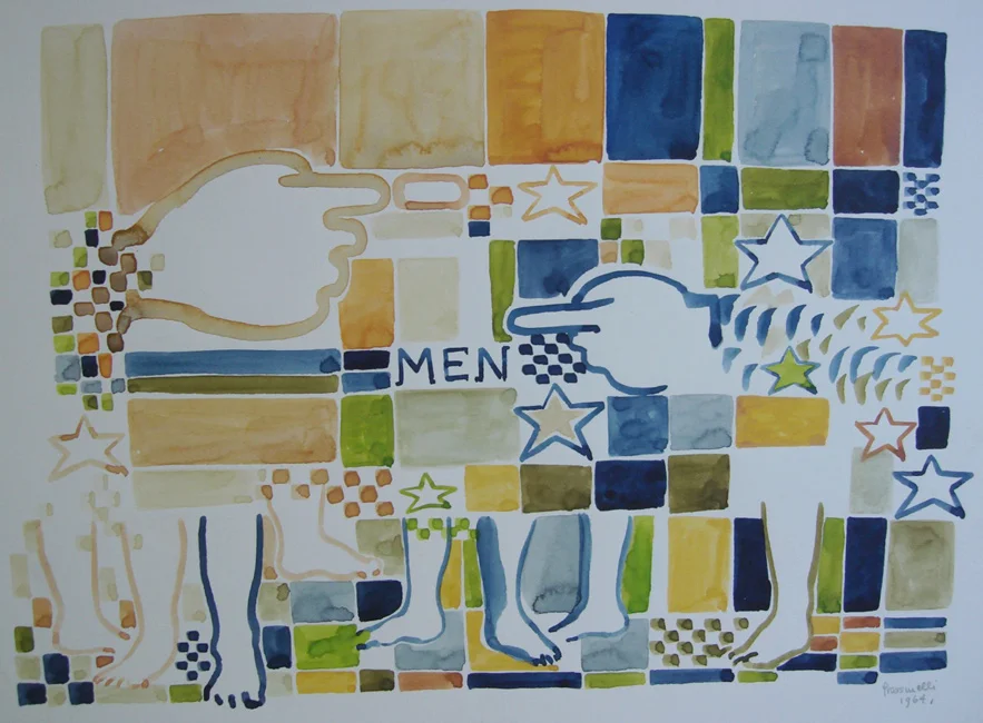 Sarah Frassinelli W25, Men, 1964 watercolor on paper 8 x 11 in. 