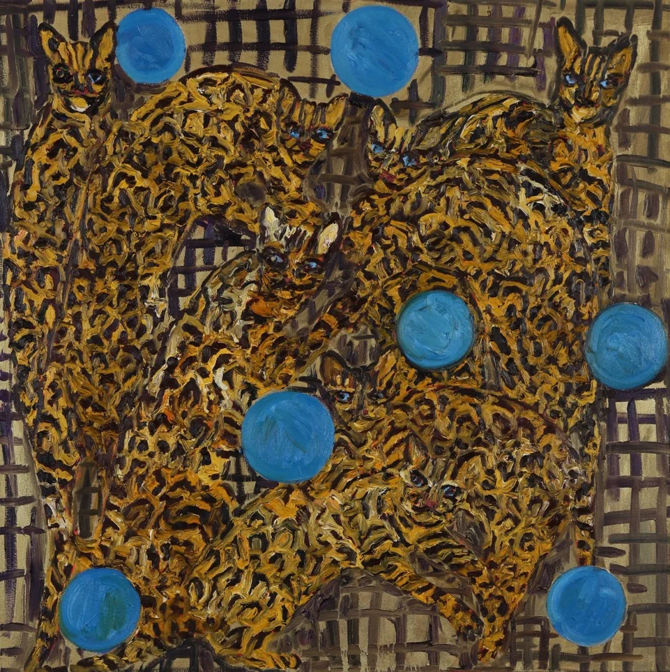 Hunt Slonem Ocelots oil on canvas 48 x 48 in.