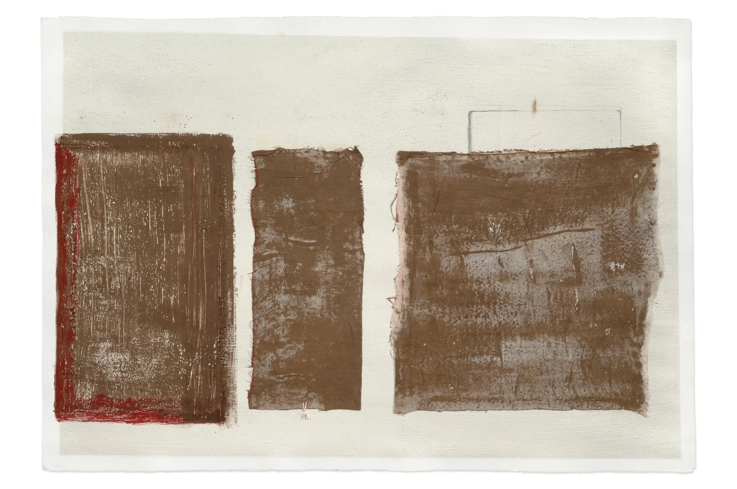 Toni Ross Untitled (Collage I) , 2013 black slip, porcelain, grog, oil pastel, graphite, cotton gauze and cotton thread on paper 30 1/4 x 44 in.