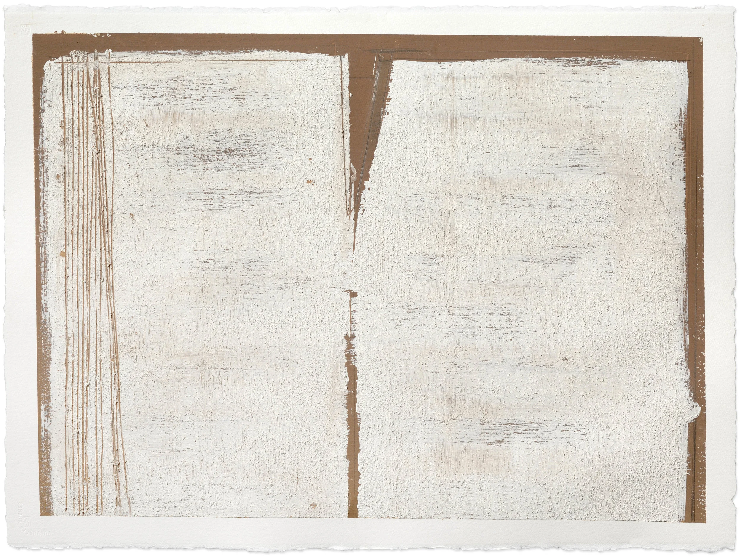 Toni Ross Gentle Touch , 2013 black clay, porcelain, grog, and graphite collage on paper 30 1/4 x 22 1/4 in.