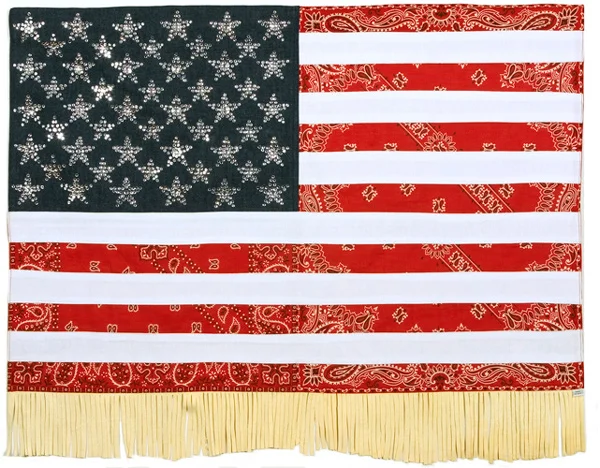 Muriel Stockdale American, 2004 denim & rhinestones, bandana & tee shirt with chamois fringe 28 x 35 1⁄2 in.