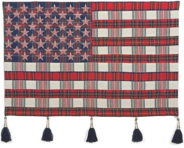 Muriel Stockdale Scottish, 2004 traditional Scottish tartans with sporran tassel trims 40 x 50 in.