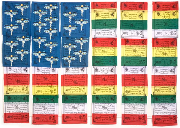 Muriel Stockdale Tibetan, 2005 Tibetan Buddhist printed prayer flags 24 x 35 in.
