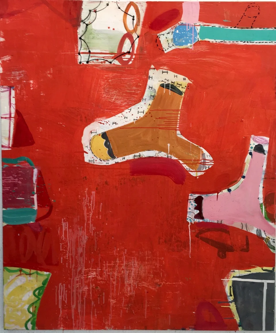 Gary Komarin Rue Madame in Red 60 x 48 in. Oil on Canvas