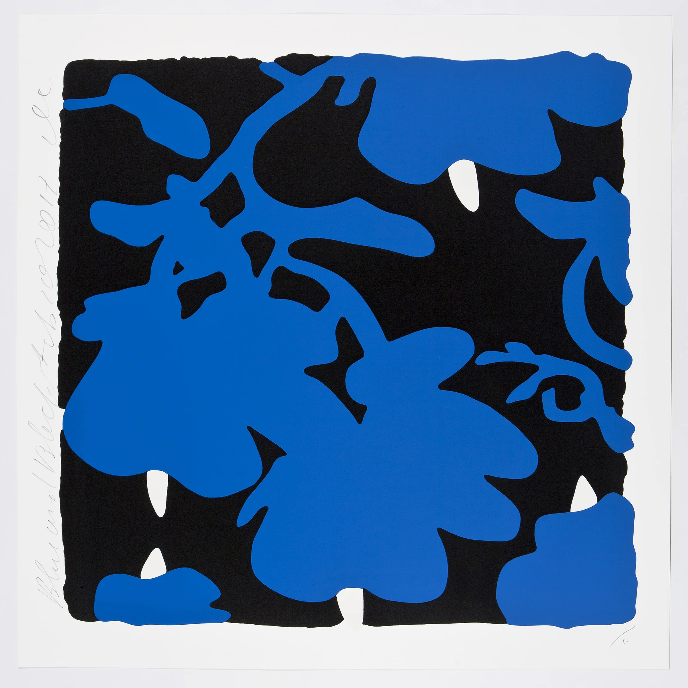 Donald Sultan Blue and Black , 2017 color silkscreen with over-printed flocking on Rising, 2-ply museum board 32 x 32 in.