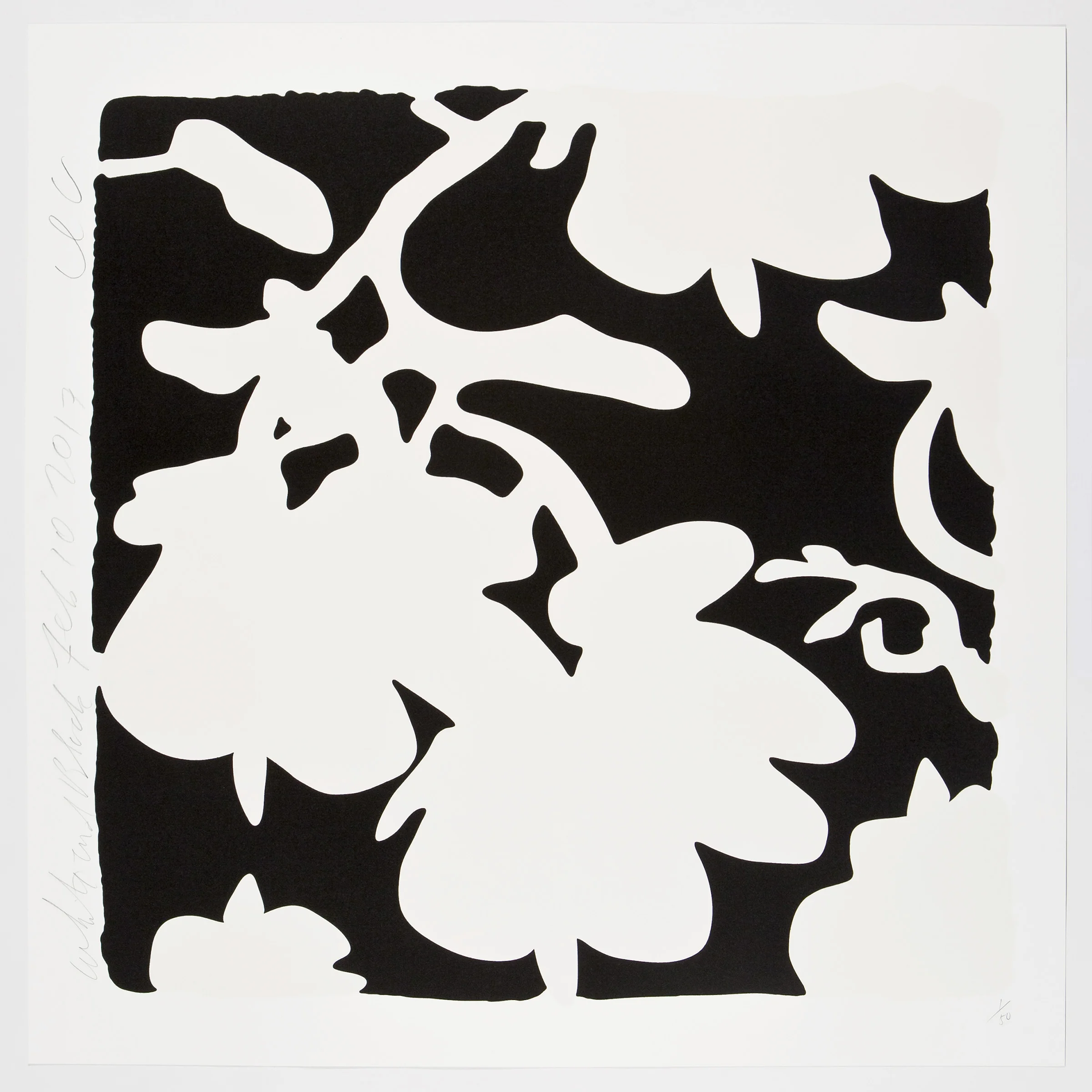 Donald Sultan White and Black , 2017 color silkscreen with over-printed flocking on Rising, 2-ply museum board 32 x 32 in. 