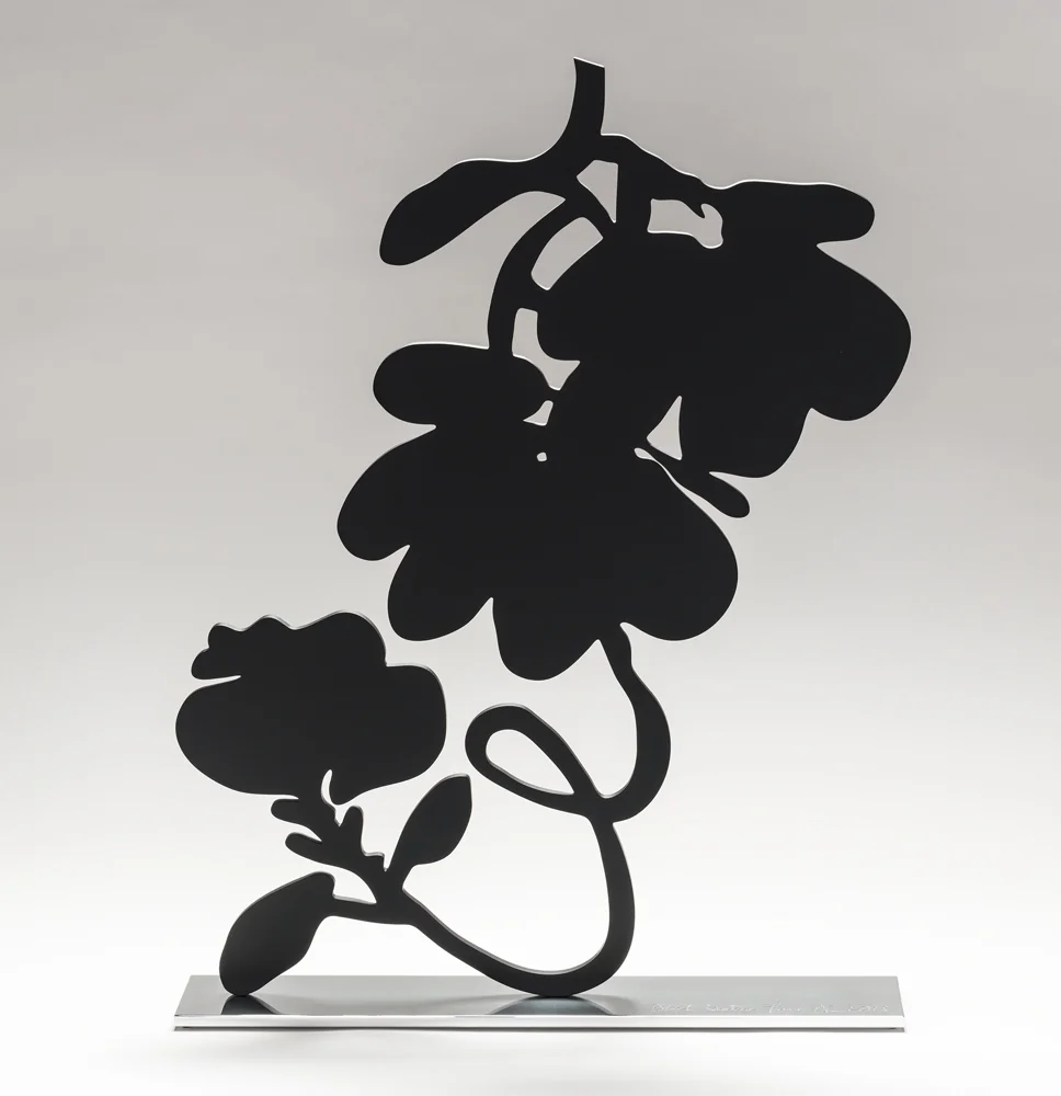 DONALD SULTAN Black Lantern Flowers, 2018 shaped aluminum with black powder coat on polished aluminum base 28 x 21.5 x 4 in.