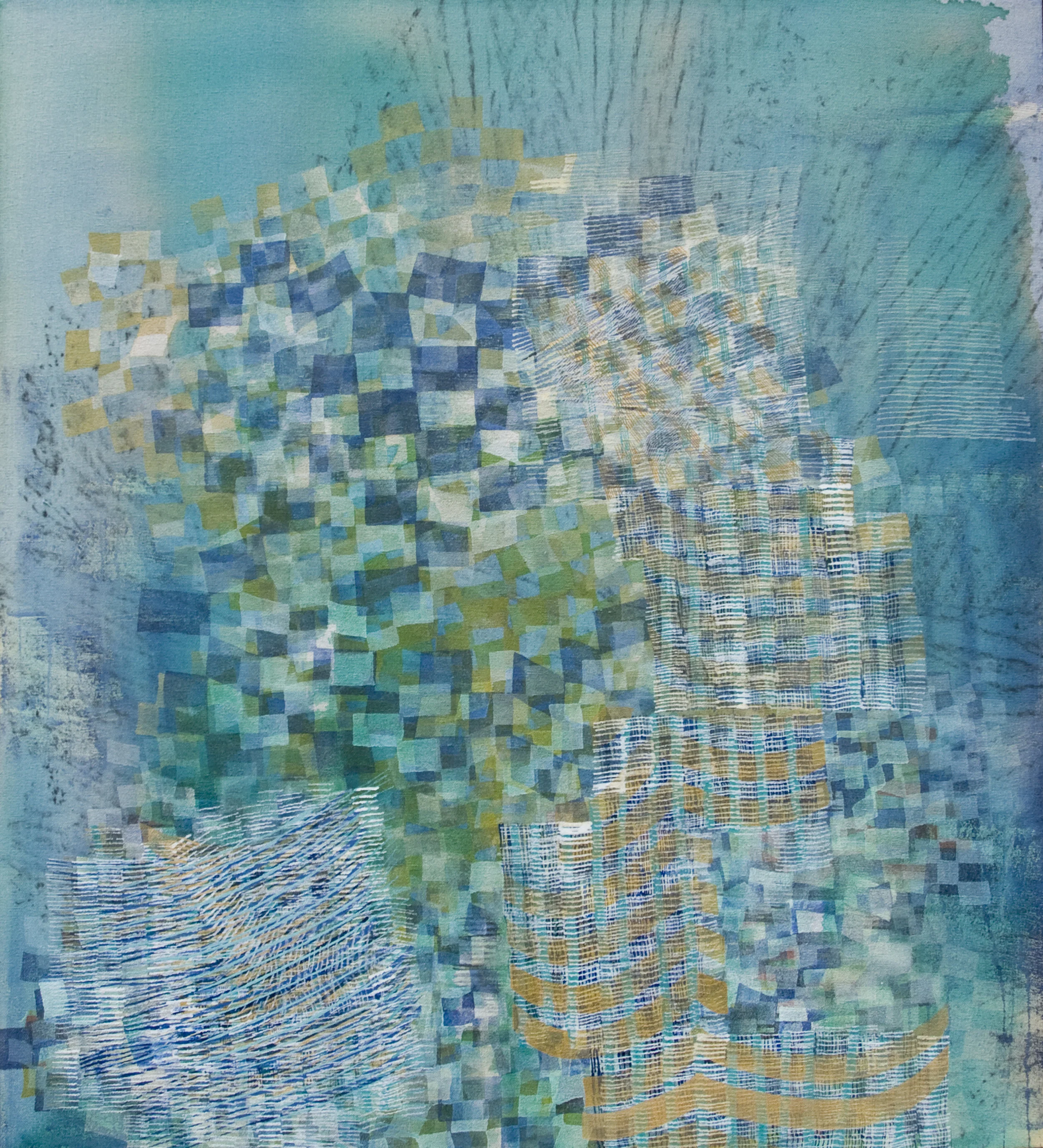 ALYSE ROSNER Tinge (turquoise), 2017 graphite and fluid acrylic on raw canvas 33 x 30 in.