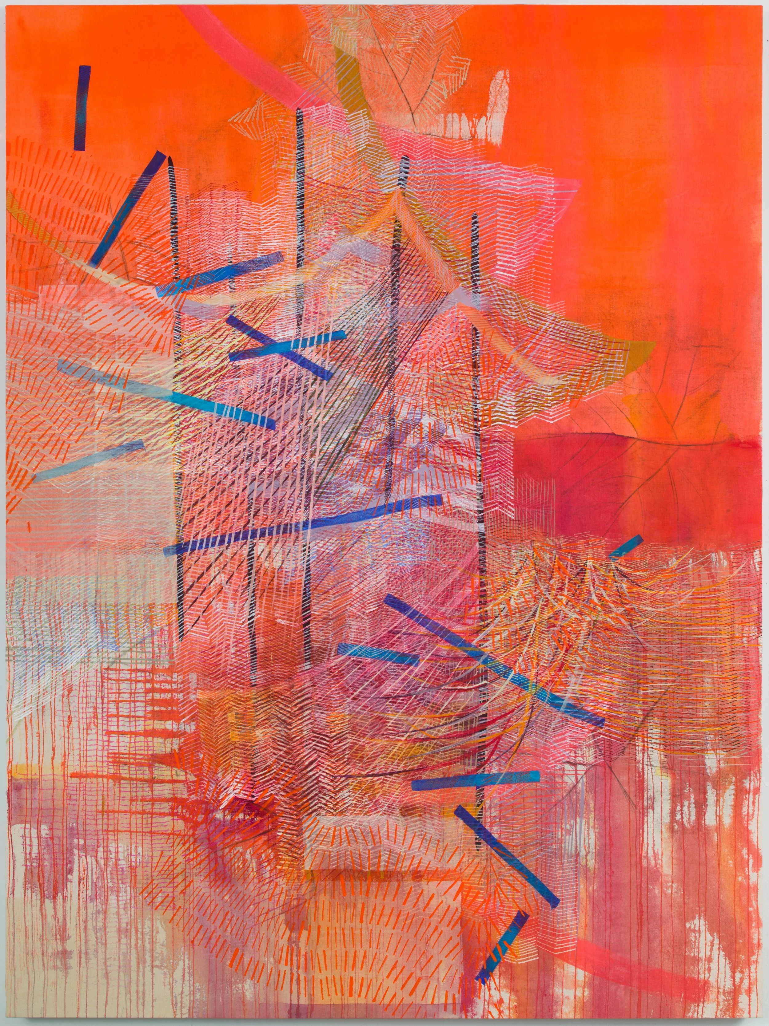ALYSE ROSNER Lilt (orange), 2019 graphite and fluid acrylic on raw canvas 63 x 47 in.