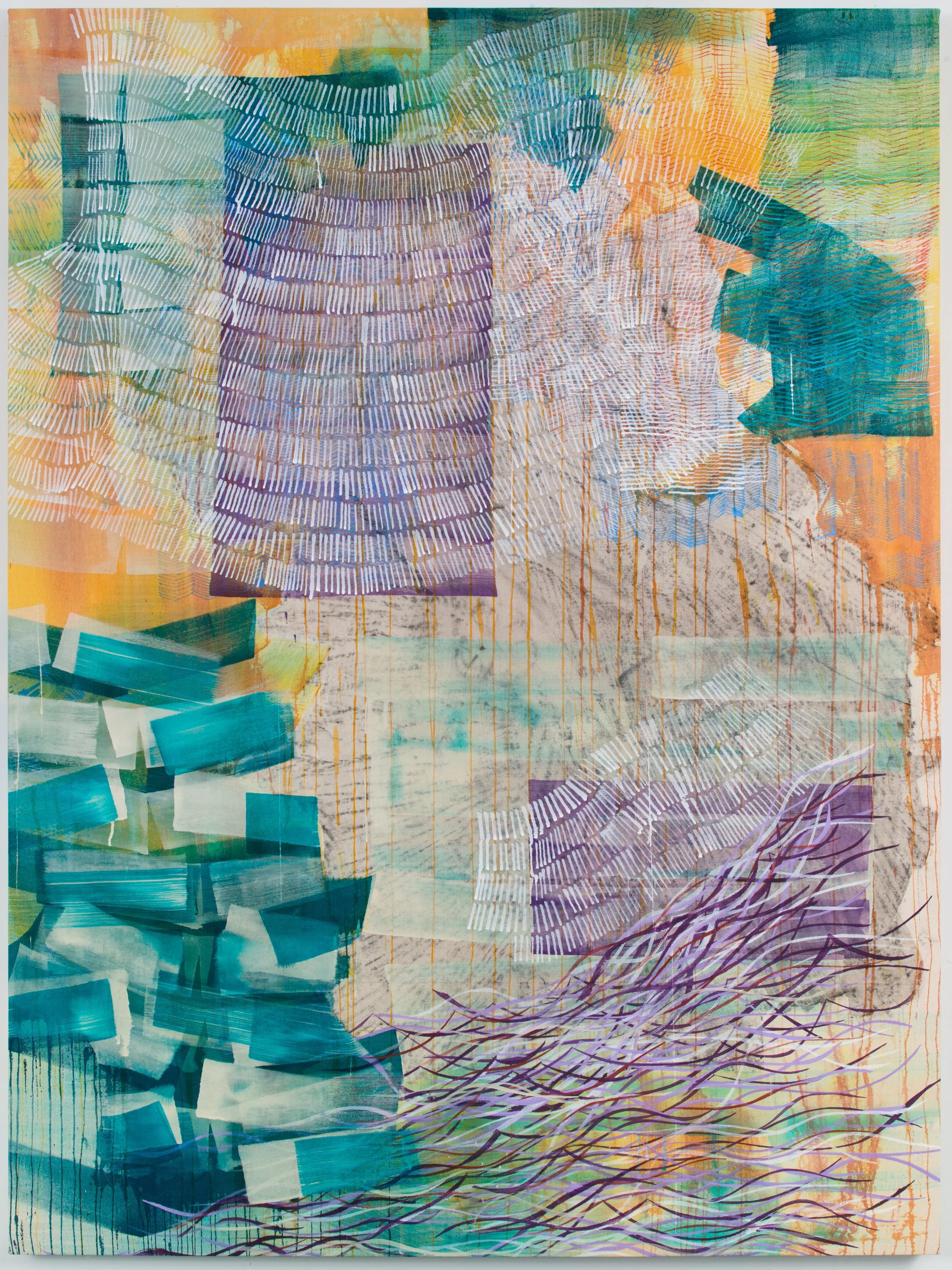 ALYSE ROSNER Site, 2019 graphite and fluid acrylic on raw canvas 63 x 47 in.