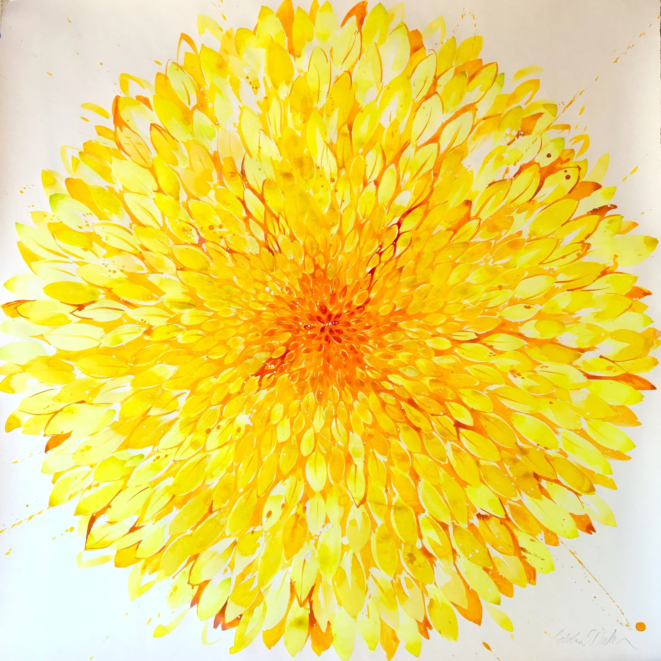 Idoline Duke Big Yellow Flower, 2019 watercolor on paper 38 x 38 in.