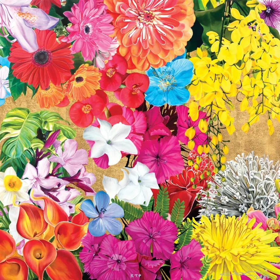   Carlos Rolón   Golden Caribbean 3 , 2023 Archival Pigment Ink with High Gloss Varnish on Innova Etching Cotton Rag 315 gsm fine art paper 16 x 16 in. Edition of 30  