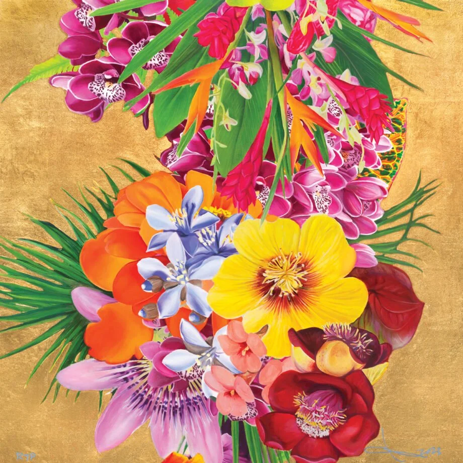   Carlos Rolón   Golden Caribbean 1 , 2023 Archival Pigment Ink with High Gloss Varnish on Innova Etching Cotton Rag 315 gsm fine art paper 16 x 16 in. Edition of 30 