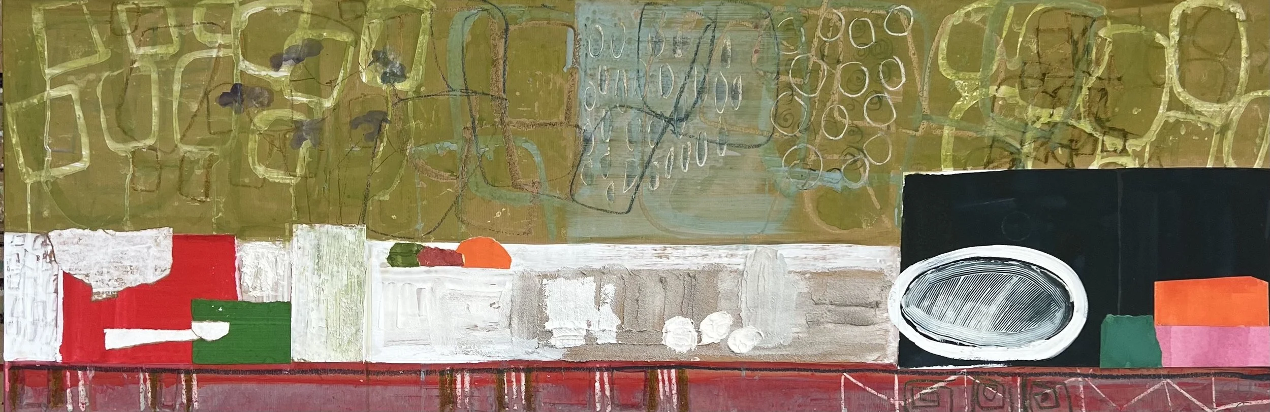   CHARLOTTE CULOT   Still Life 2 , 2026 Mixed media on canvas 20 x 60 in. 
