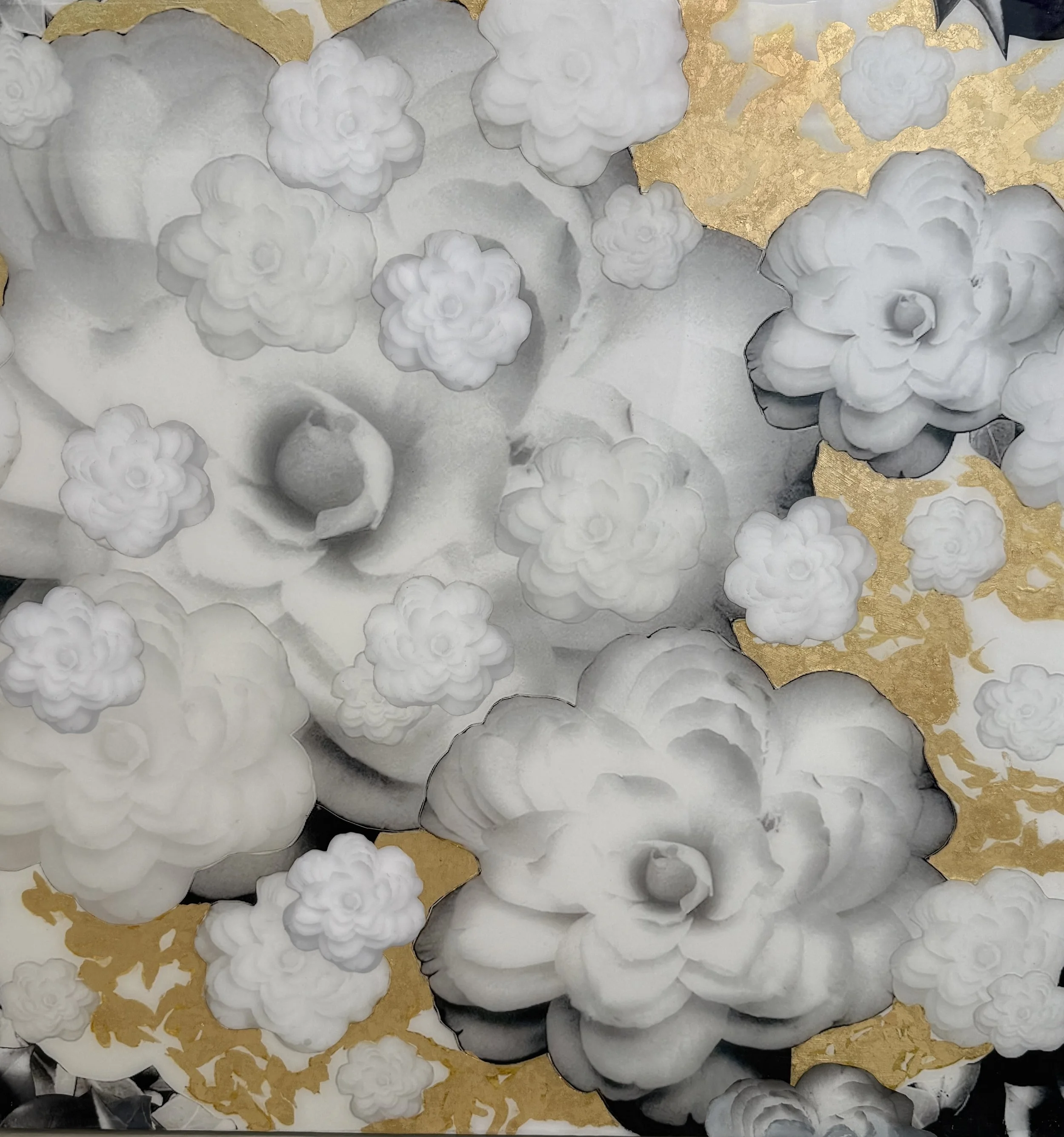   PETER DAYTON   Camellia Dreams , 2025 Pigment Print Collage on Canvas 24 x 24 in. 