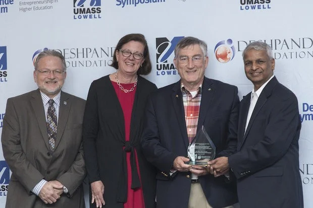 Pictured with his award, Akron Ascent Innovations' CEO and President, Dr. Barry Rosenbaum, was recognized for his impact on entrepreneurship and innovation in higher education at the Deshpande Symposium on June 15.