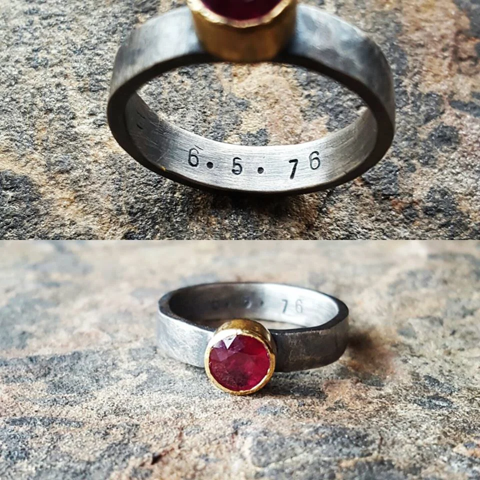 18k gold • ruby • sterling silver