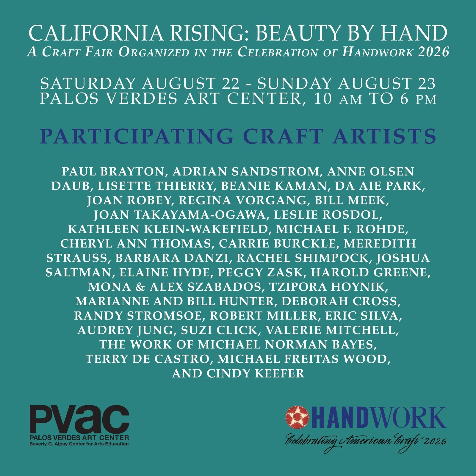 Handwork’s Beauty By Hand at Palos Verde Art Center, cA