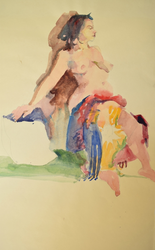 Seated Nude with Colorful Shawl